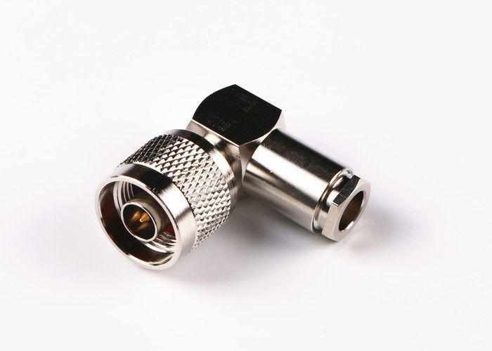 Conector de ángulo recto niquelado de TNC, conector coaxil VSMR ≤1.3 de TNC